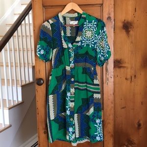Silk patterned dress with tie sleeves